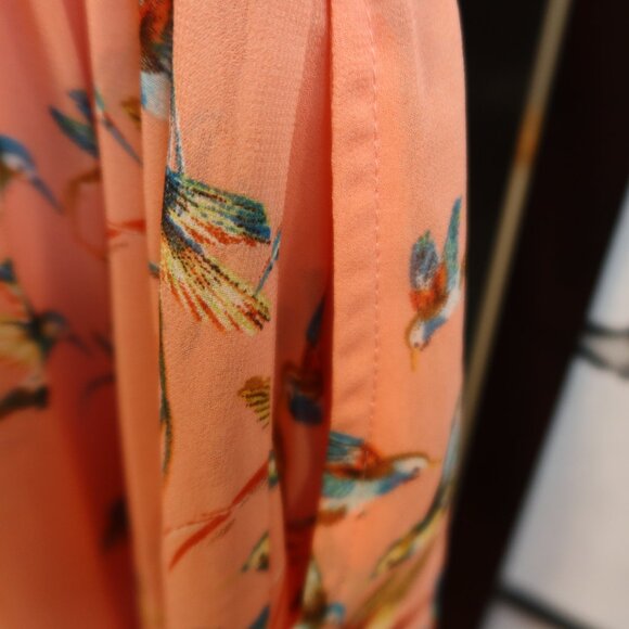 Pinkblush Floral Mini Dress - Peach and Blue Bird Pattern Maternity Dress - Picture 15 of 16